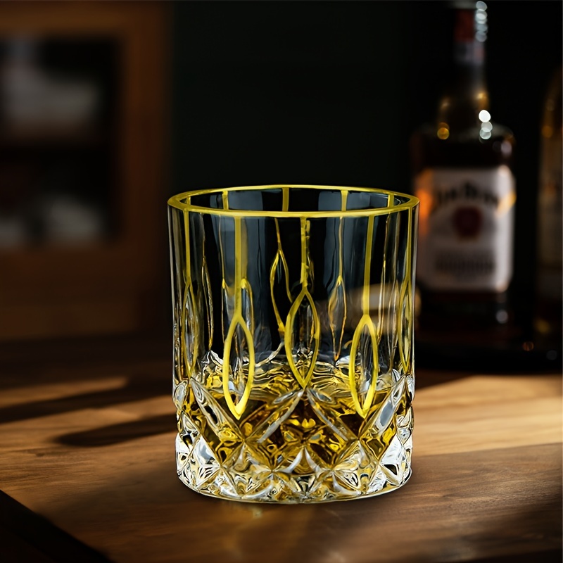 Whisky Beer And Wine - نظارات ويسكي كريستالية بخط ذهبي ،